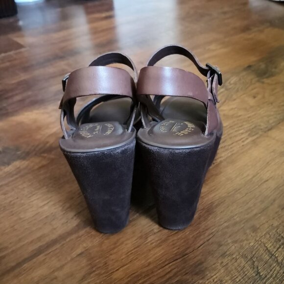 Kork-Ease Smooth & Suede Leather Strappy Platform Wedge Sandals Chocolate - Picture 3 of 6